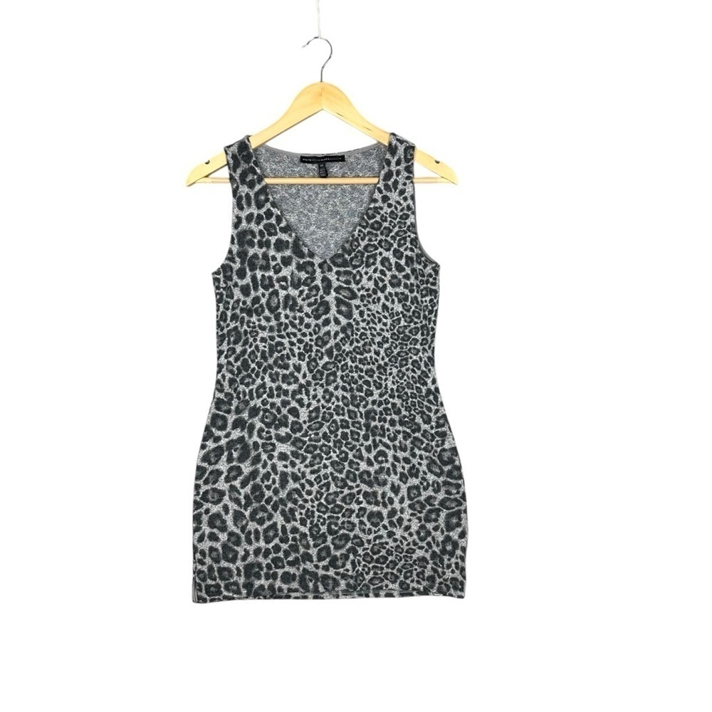 WHITE HOUSE BLACK MARKET Gray Dress Leopard Print Cozy Knit Tank Size XS - Picture 3 of 9